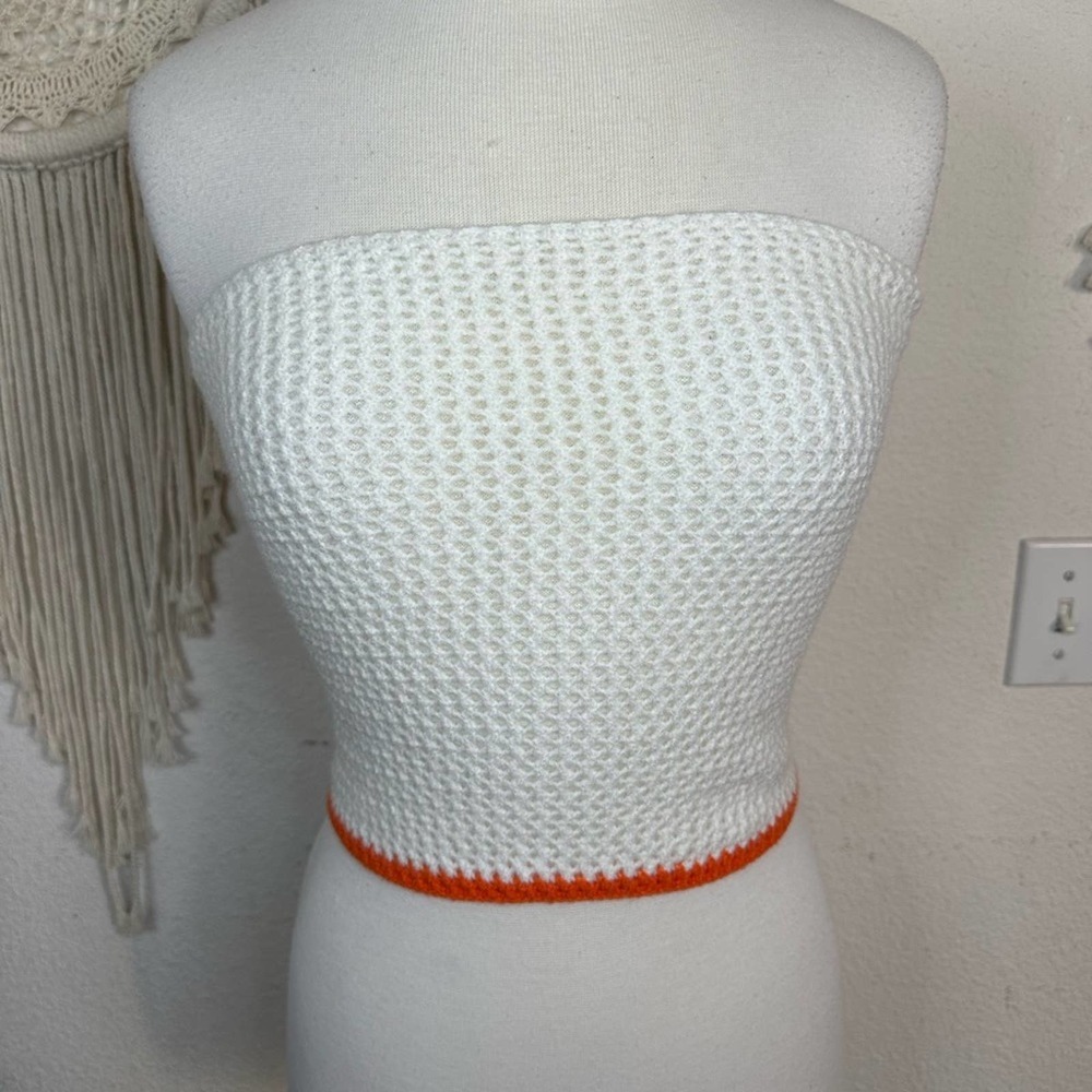 Do my self orange and white crochet tie back tube top medium